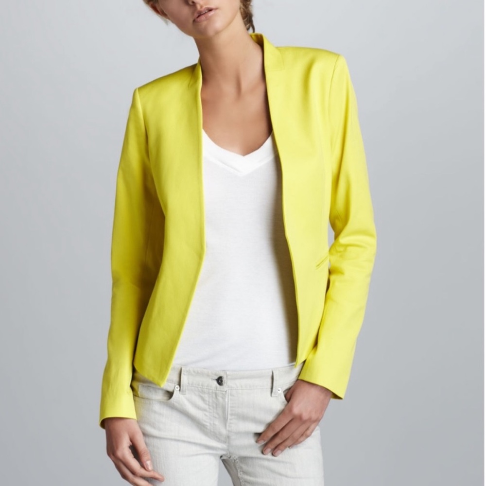 Theory Lanai Classic Suit Jacket Blazer Yellow Open Closure Collarless Size 0